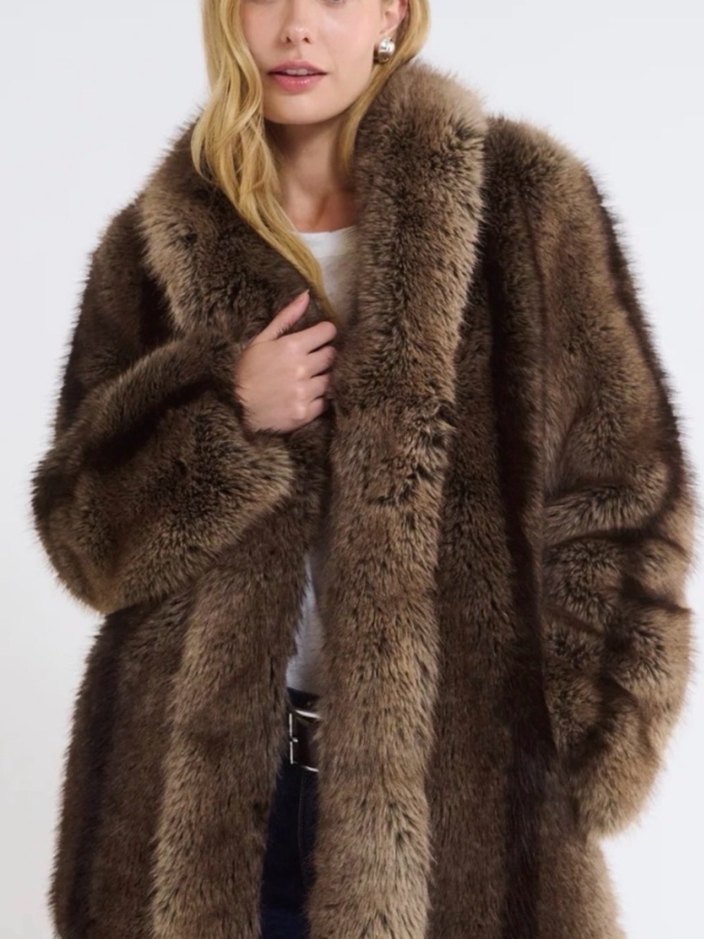 Rumored Faux Fur Teddy Coat in Brown